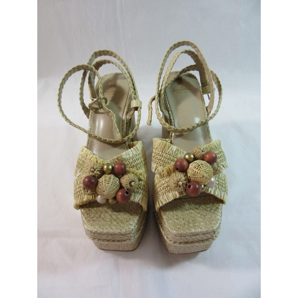 SAM EDELMAN Tan Size 10 Raffia Tropical Beaded Platform Wedge Ankle Strap Sandal - Picture 5 of 8